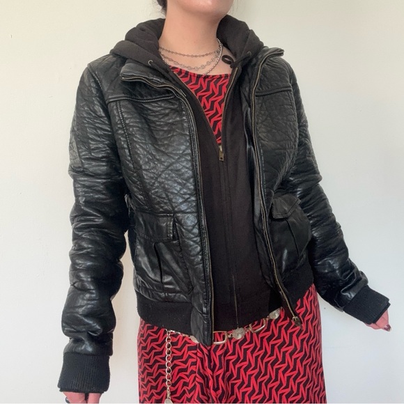 Obey Propaganda Black Faux Leather Hooded Jacket - Picture 6 of 12